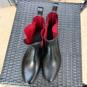 Lauren Ralph Lauren Glossy Black Boots with Bold Red Interior